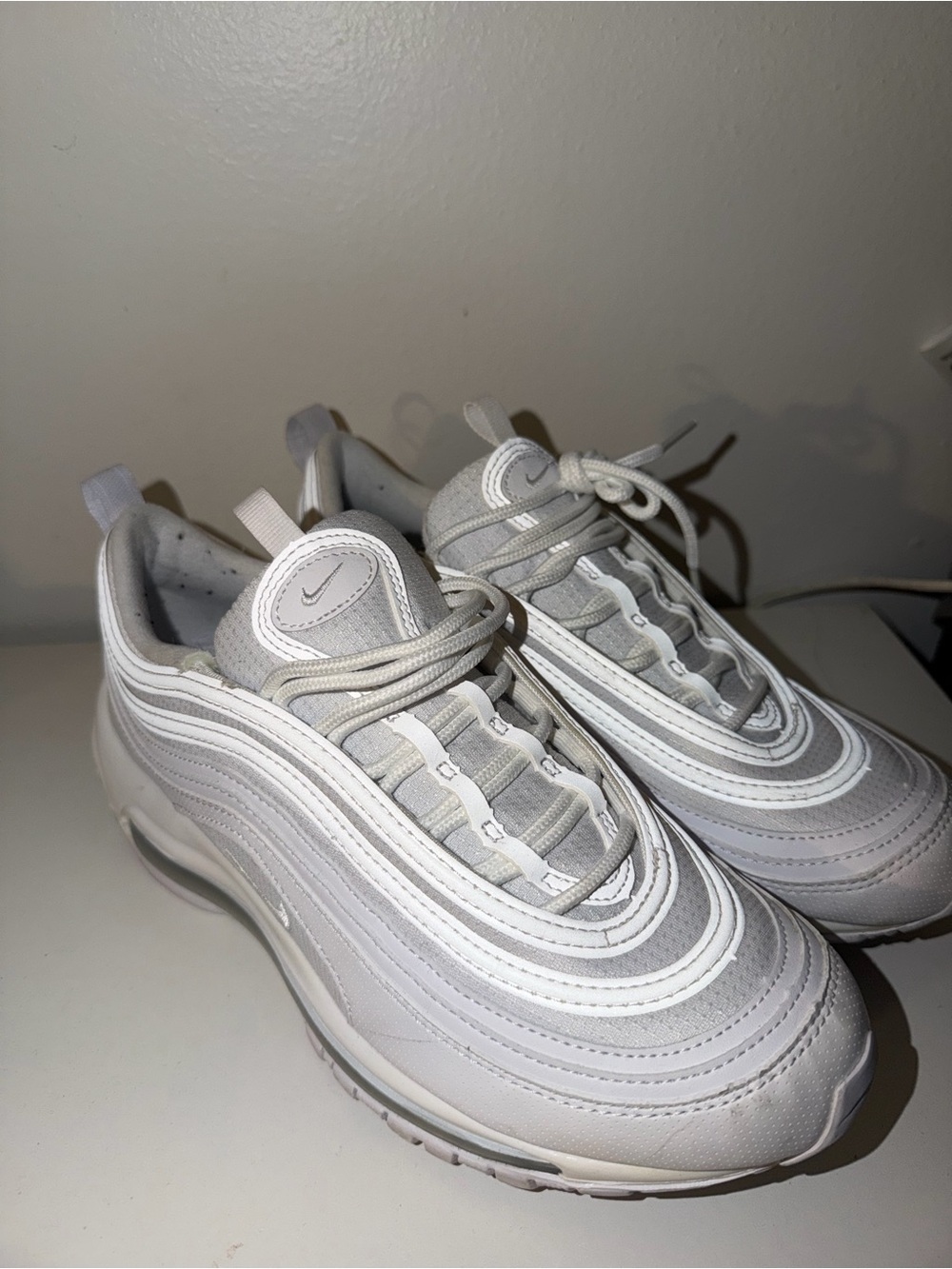 Nike Kids White and Light Gray Wave-Detail Sneakers